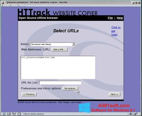 Screenshot HTTrack Website Copier Windows 8.1