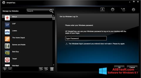 Screenshot HP SimplePass Windows 8.1