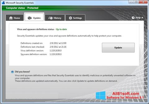 Screenshot Microsoft Security Essentials Windows 8.1